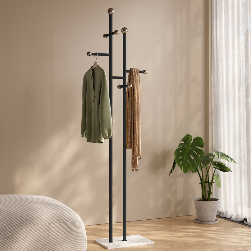 Beladora Steel Freestanding 8 - Hook Coat Rack with Elegant Marble Base Easy Assembly, Black