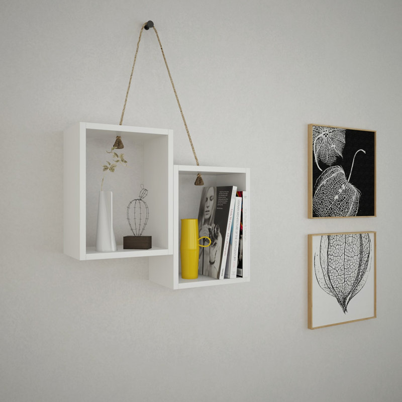 Tablette décorative 2 pièces avec tablettes réglables Abdelmageed, Blanc