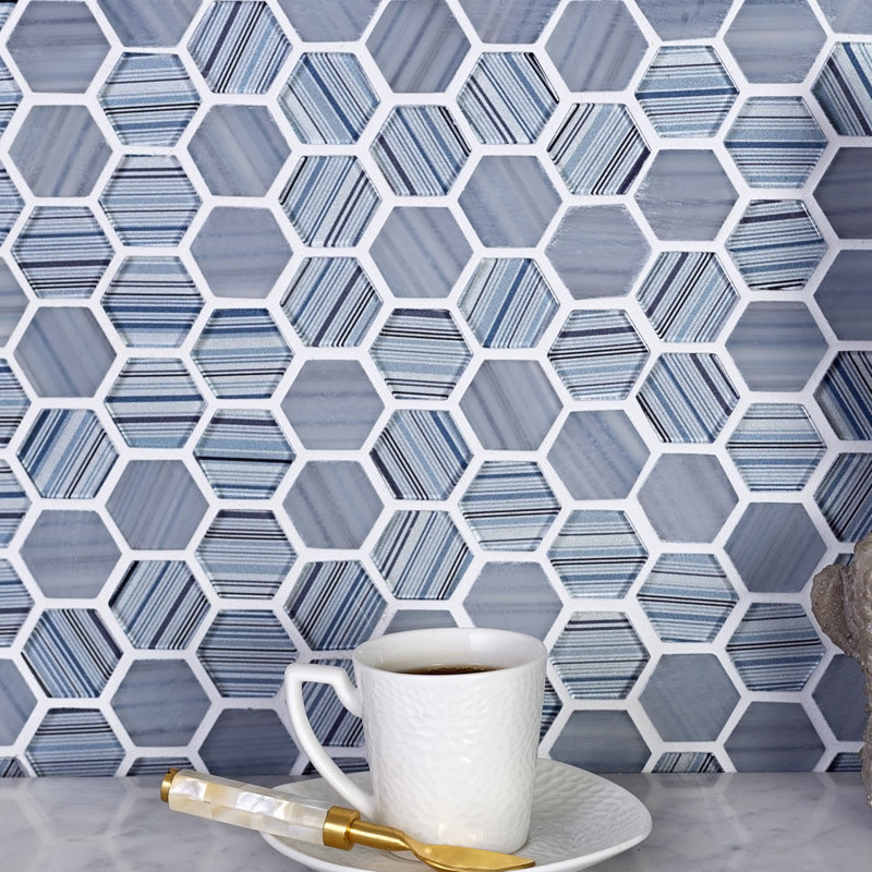 1.2" x 1.2" Glass Honeycomb Mosaic Wall & Floor Tile, Blue