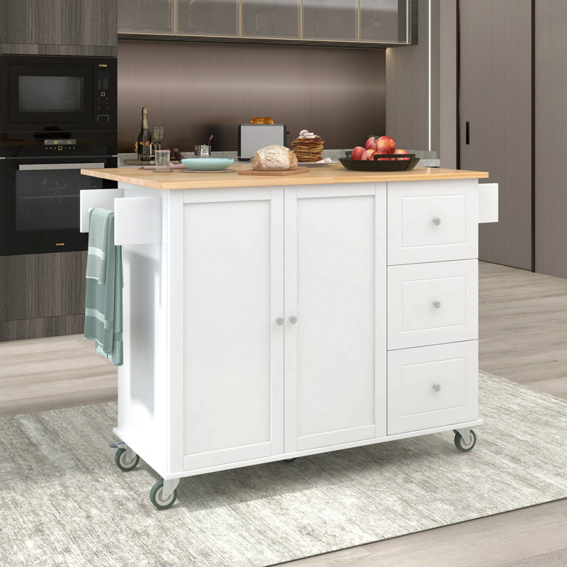 Solid Wood Top Kitchen Island, White