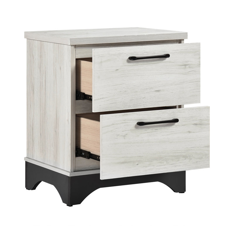 Table de chevet 2 tons moderne en chêne blanc et gris pour la chambre à coucher, glissière à roulement lisse, poignées noires, table de chevet contemporaine pré-assemblée, tiroirs, décor