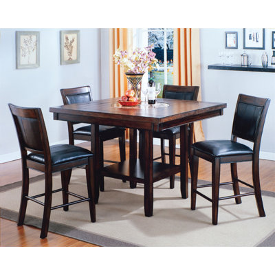 5Pc Dining Set Contemporary Farmhouse Style Counter Height W 20-Inch Lazy Susan Dark Brown Espresso Finish Faux Leather Upholstered Chairs Wooden Wood -  Lark Manorâ¢, D02E4869D27248D6888AADE3D371B7E4