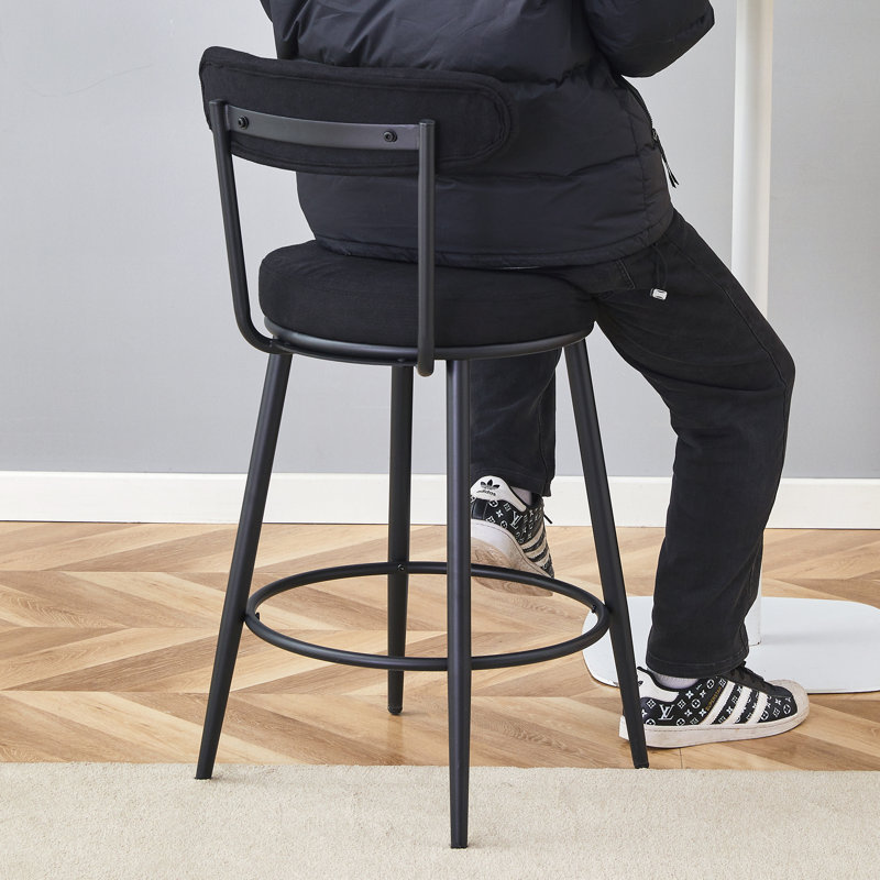 Liam 23.2" Seat Height Counter Stools with Cushion & Curved Backrest, Black