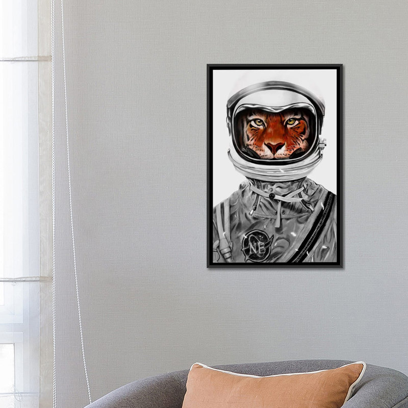 «Astro Tiger in B&W», impression sur toile, H 26 po x l 18 po x P 1,5 po, Toile encadrée noire, Pas de tapis