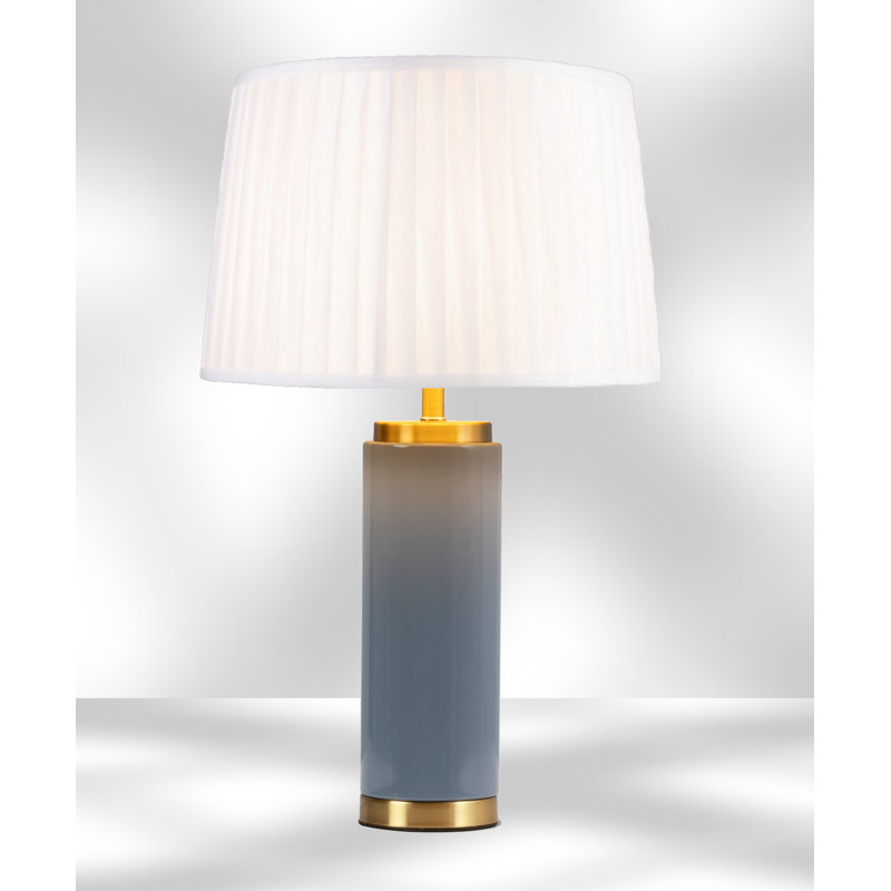 Cylinder 55cm Metal Ceramic look Table Lamp, Blue, Ivory