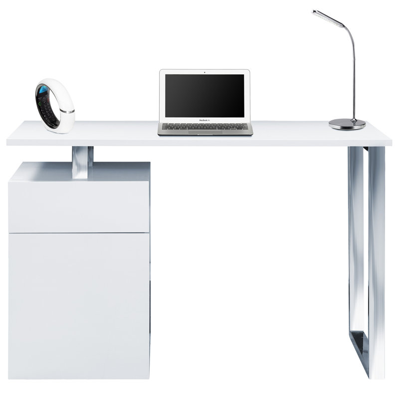 Computer Desk, Right, Silver, White