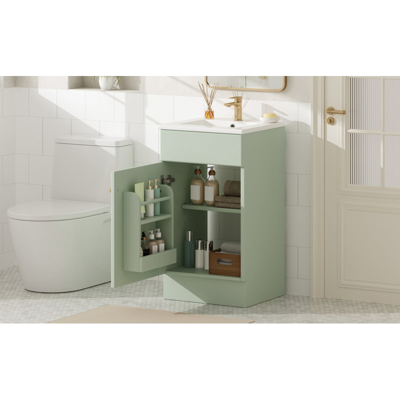 Meuble-lavabo 18 po avec lavabo, Vert clair, 32" H x 18" W x 16" D