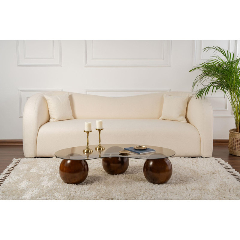 Chrisina Modern Coffee Table with 100% Tempered Glass Top, 47.2 x 11.8 x 27.6 inches | Durable Polyurethane Casting Legs, Stylish Walnut & Bronze Finish | Perfect for Living Room & Contemporary Spaces, Elegant Design