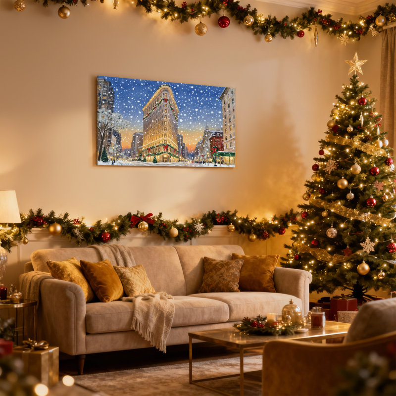 Ensemble de 3 impressions sur toile, décorations de Noël enneigées, H 16 po x l 24 po