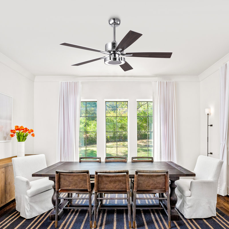 52" Dimmable 3CCT LED Ceiling Fan with Remote Control 6 Speeds Reversible DC Motor Timer 4"/10" Downrods