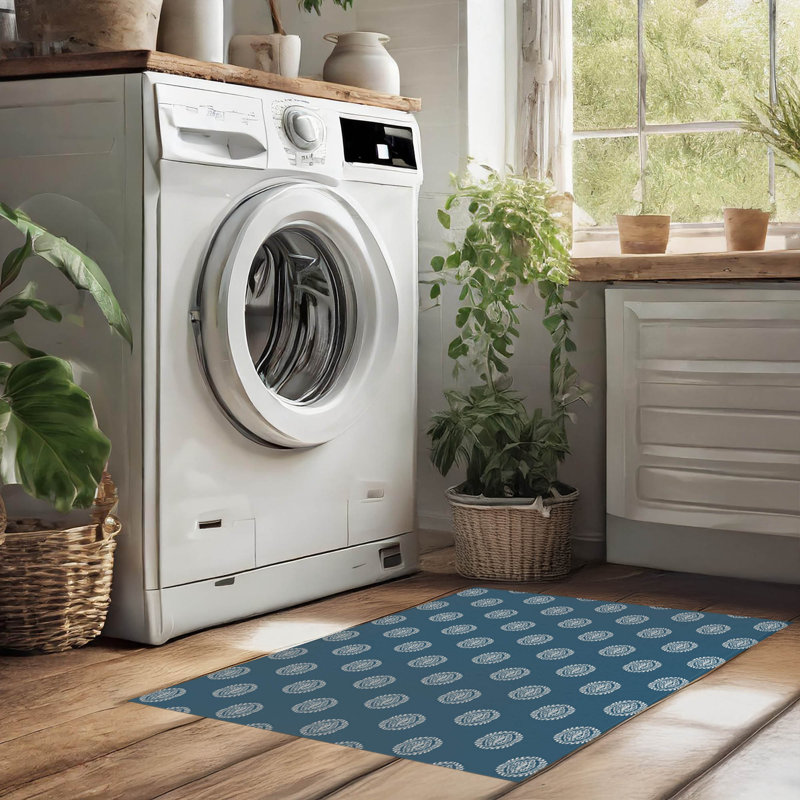 Tapis de lessive léger et antidérapant Maddy, L 37 po x H 5,5 po, Floral bleu sarcelle