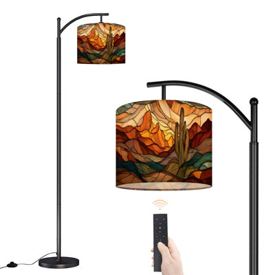 Arc Floor Lamp with Adjustable Lampshade Western Sunset Standing Lamp 3 Color Temperatures Dimmable Tall Pole Lamp with Foot Switch for Bedroom
