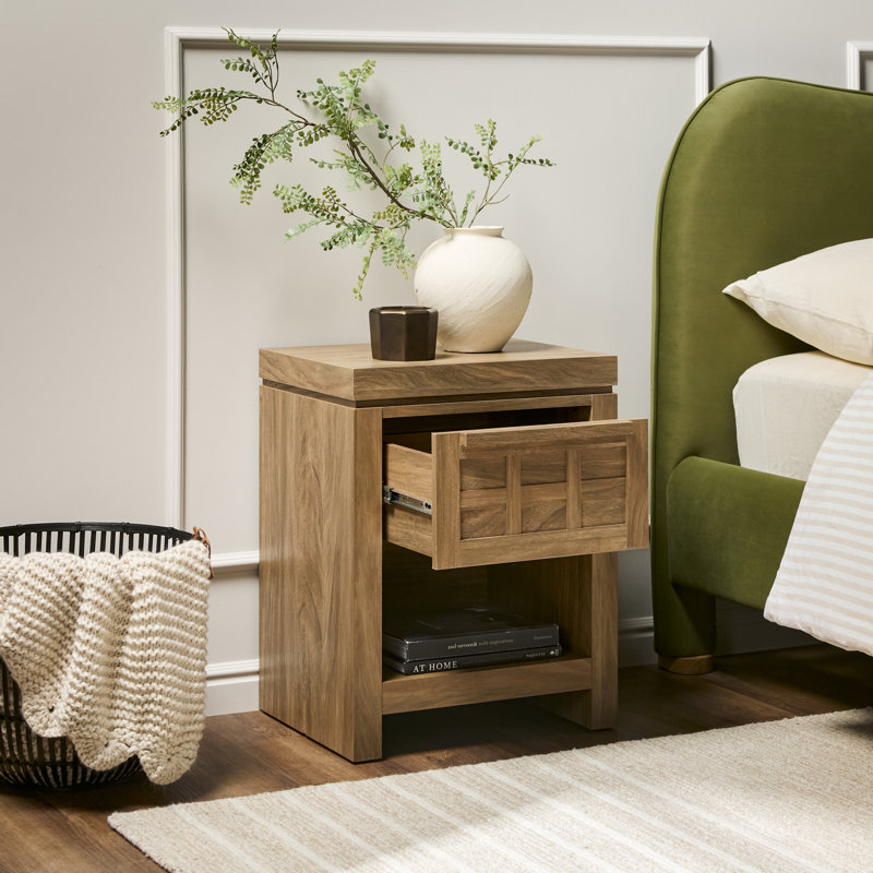 Modern 1 Drawer Nightstand Side Table, Heritage Oak