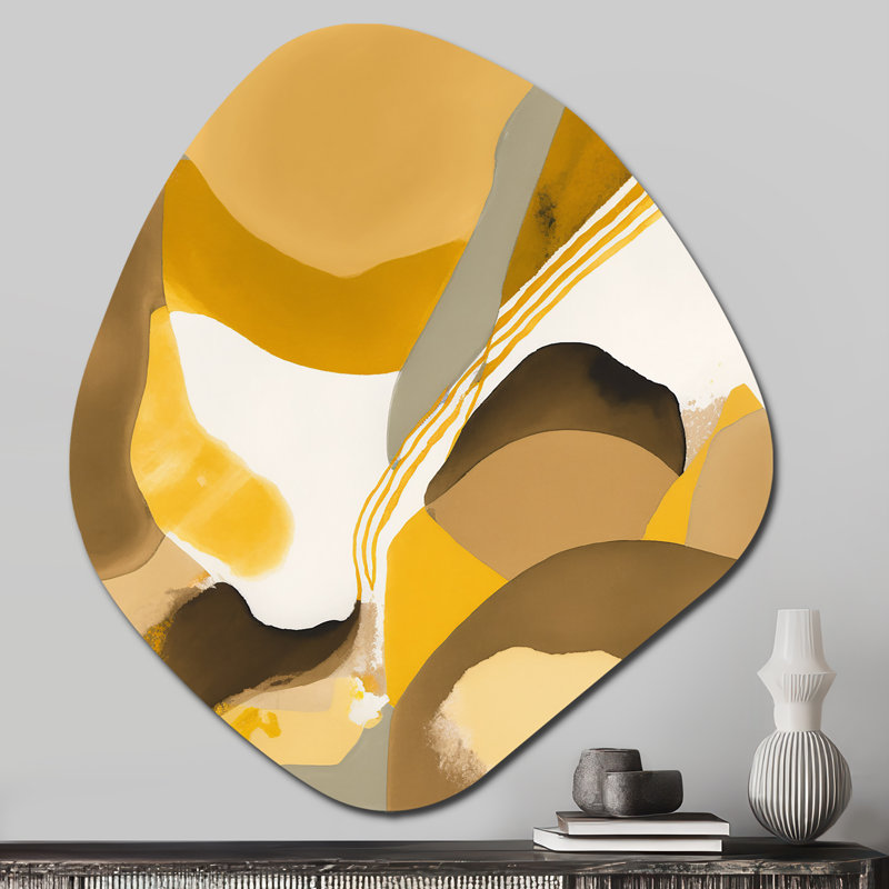 Moutarde jaune rétro II - art mural asymétrique abstrait en forme de nébuleuse ø  encre liquide, H 28 po x l 25 po