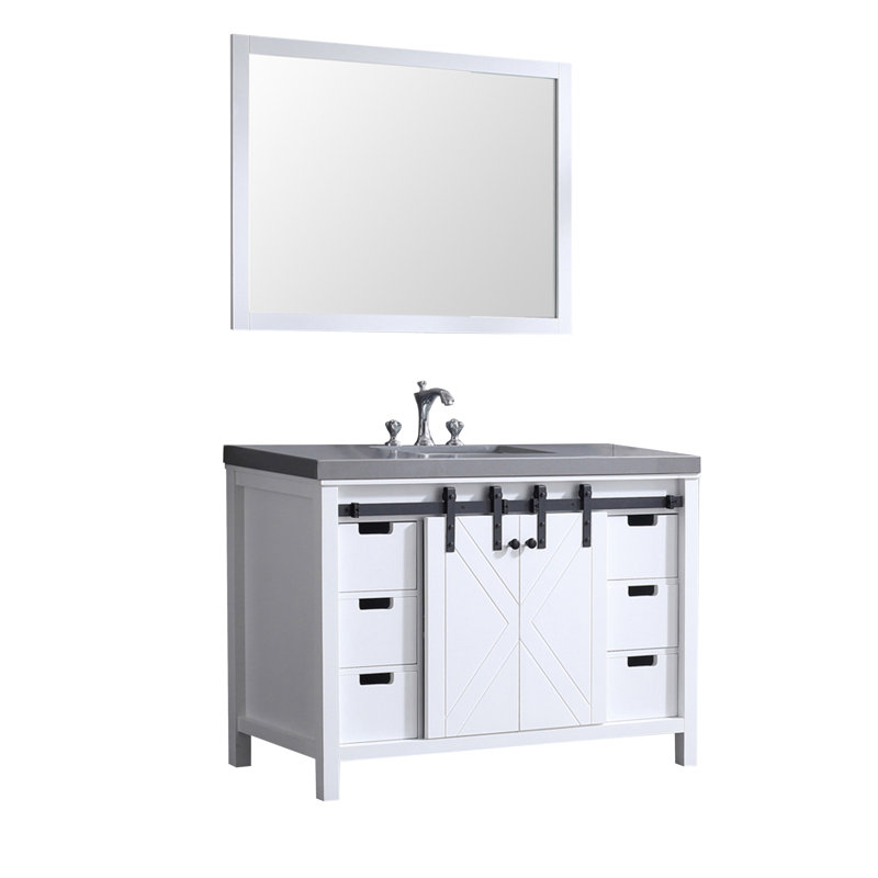Marsyas 48 in W x 22 in D Bath Vanity, Faucet Set and 44 in Mirror, White, Gray Quartz