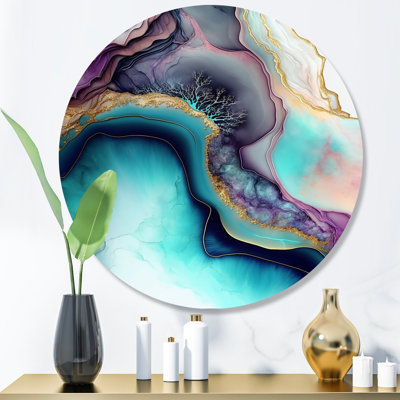Décoration murale abstraite bleue et mauve en métal Geode III