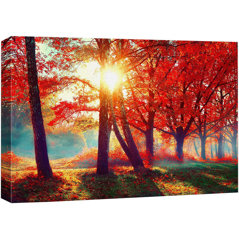 «Autumn Leaf Forest Lake Nature Wilderness» - Photographie sur toile tendue, L 48 po x H 32 po