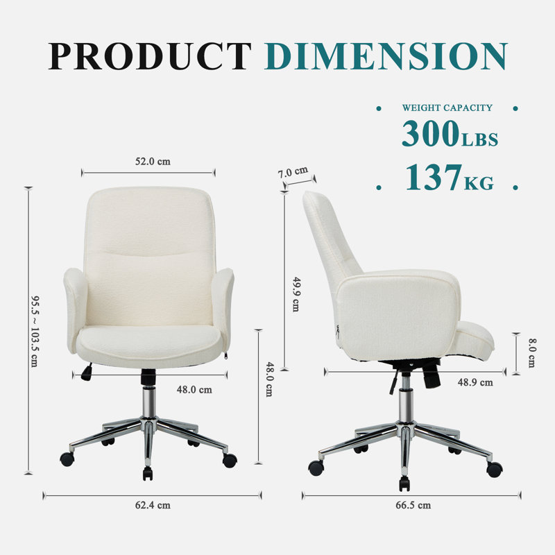 Comfy Upholstered Fabric Computer Desk Chair with Armrests and Wheels, Beige