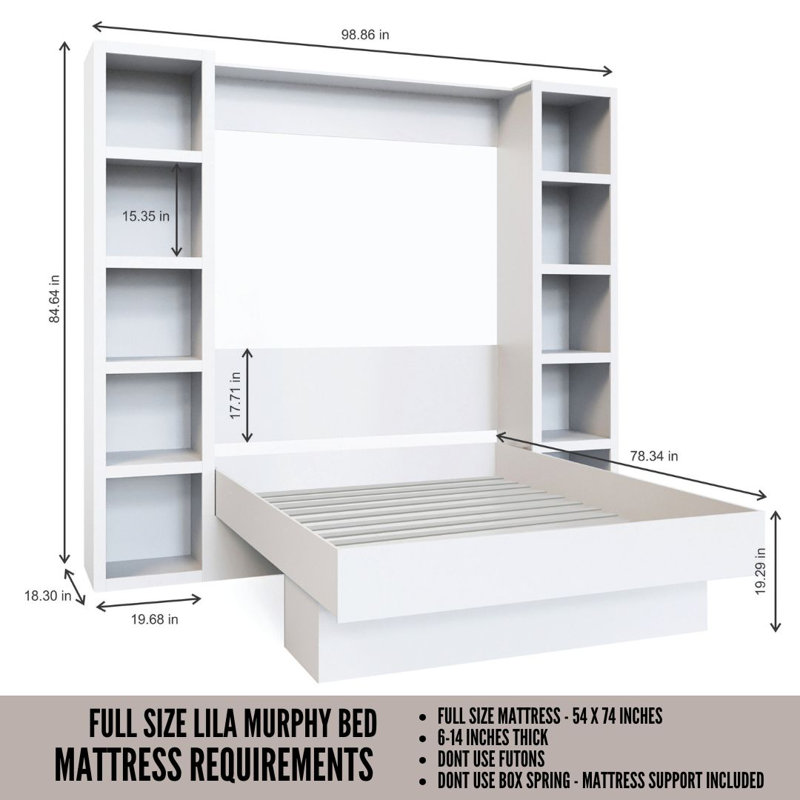 Lit escamotable Easy-Lift en grain de bois avec deux étagères, Complet/Double, gris