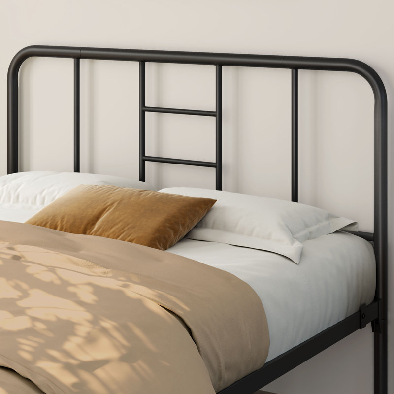 Metal-Framed Bed with High Headboard, Black, Kingsize (5')