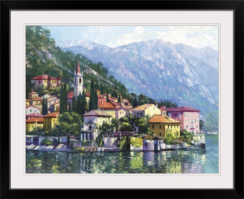 « réflexions of lake como », reproduction d’art Howard Behrens, Cadre noir, H 20 po x l 24 po x P 1 po