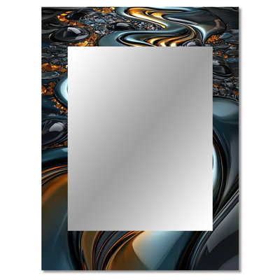 Swirl Abstract In Gold And Black Tones III - Abstract Painting Large Wall Mirror, Gold Unique Mirror, Printed Metal Art