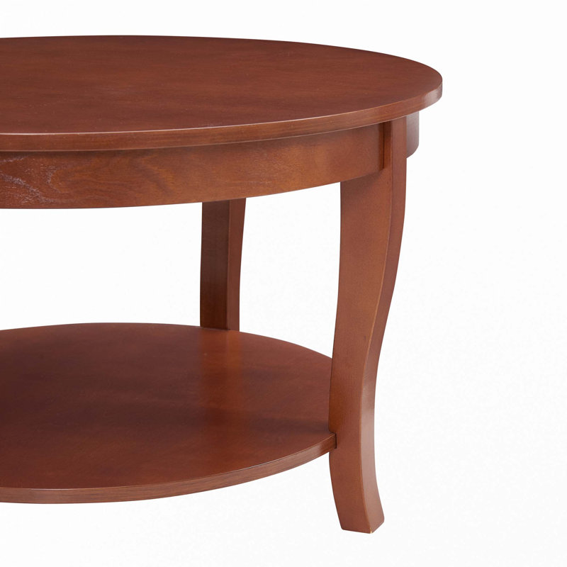 Table basse ronde traditionnelle avec tablette de rangement ouverte, Noyer