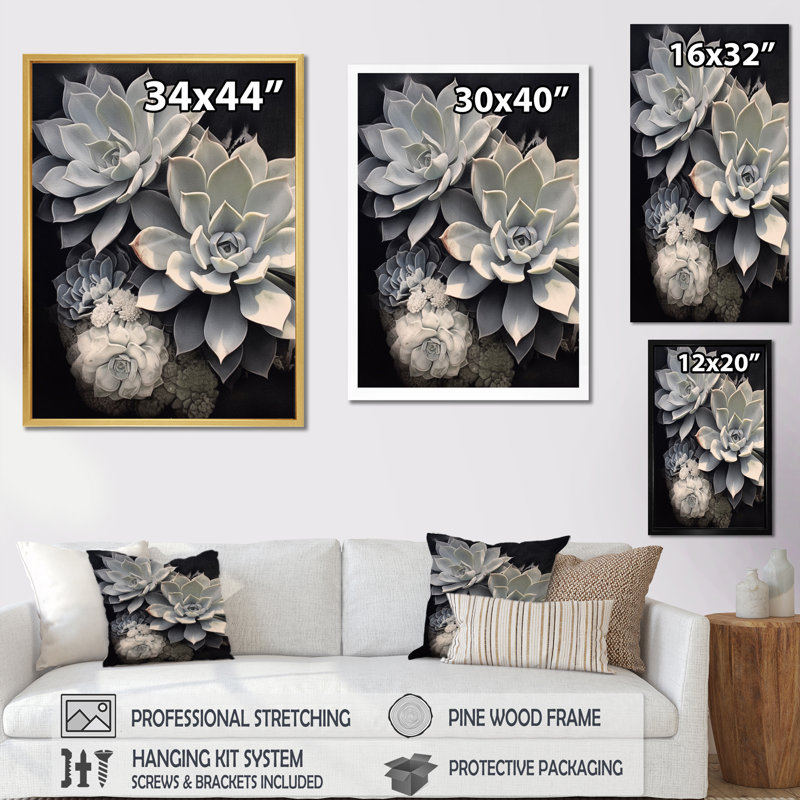 " Grey White Resilience Succulent ", Wrapped Canvas, 40" H x 30" W x 1.5" D