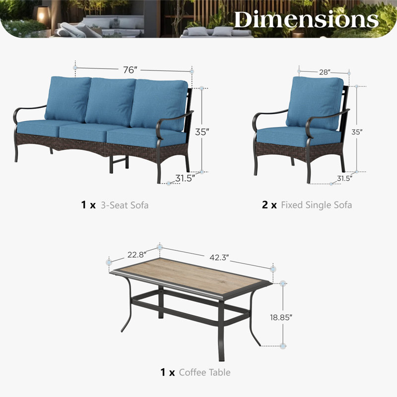 Outdoor Patio Conversation Set With Cushions, Navy