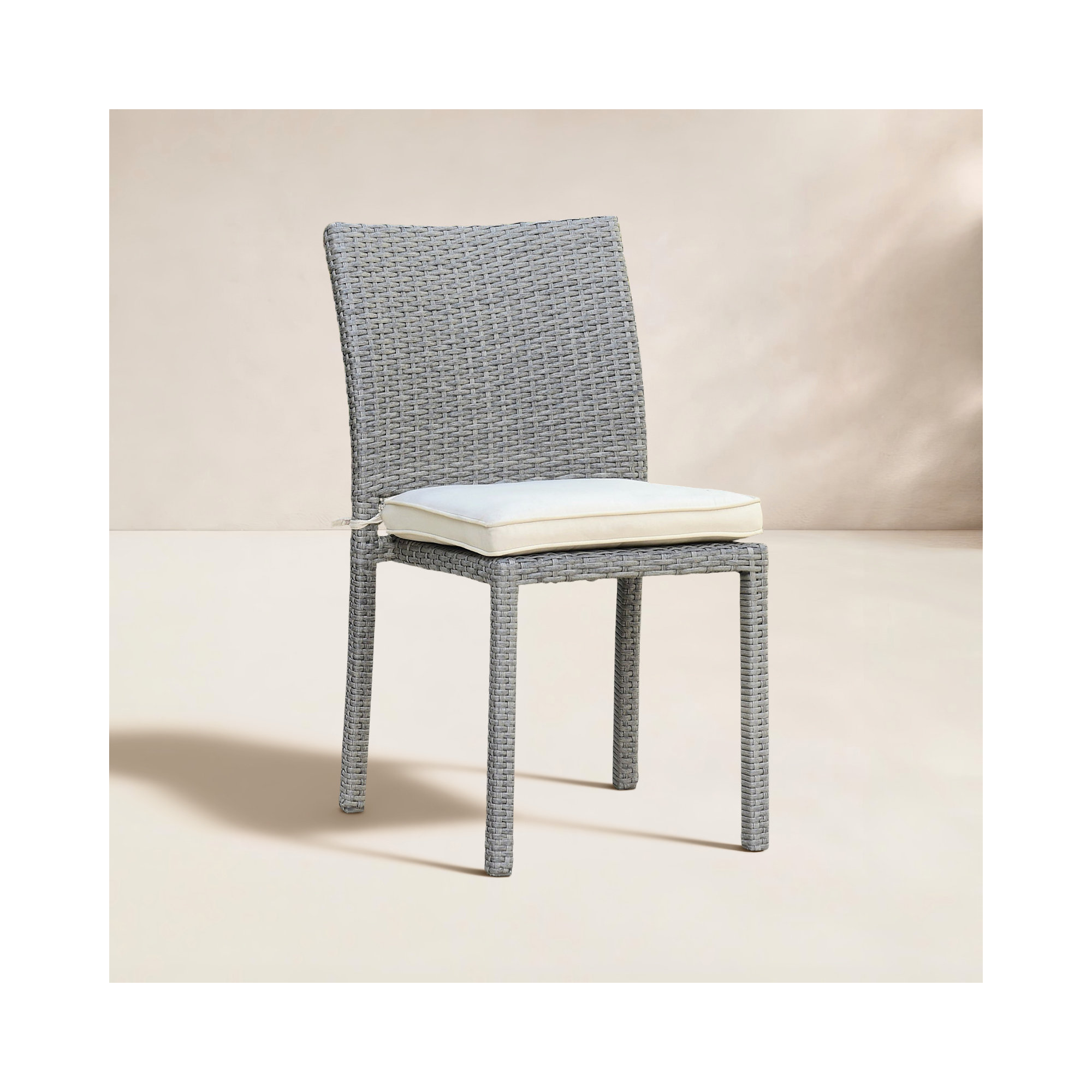 Alyisa Premium All-Weather Wicker Outdoor Stacking Dining Side Chair with Cushion, White Performance, Gray