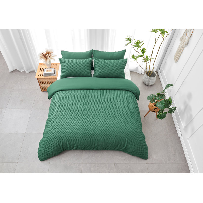 Frankl Polyester Solid Colour Duvet Cover with Pillowcases, Super King, Green