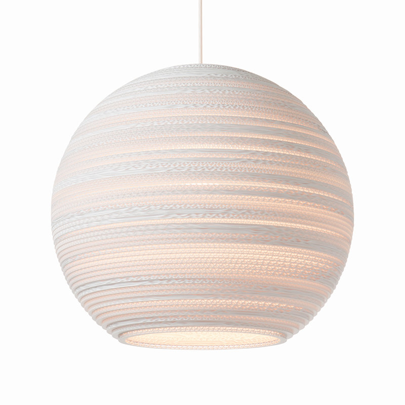 Scraplight Globe Recycled Cardboard Pendant Light - Moon, White, White, 15.5" H x 18" W x 18" D