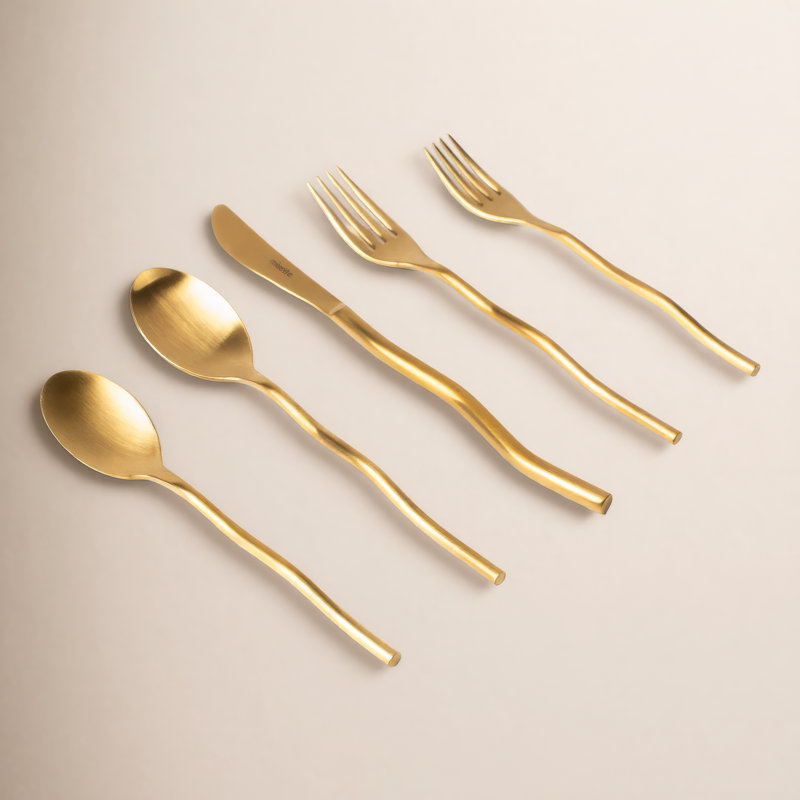 Squiggle 5 - Piece Stainless Steel Flatware Set - Service for 1, Matte Gold