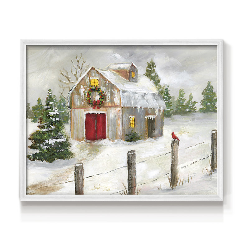 Winter Barn - Reproduction encadrée - Restickable, H 8 po x l 10 po, Blanc