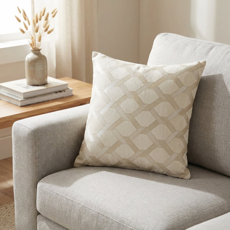 Tissu carré Plutus diamant brillant avec coussin de luxe Embroydery, Blé, 24 po x 24 po