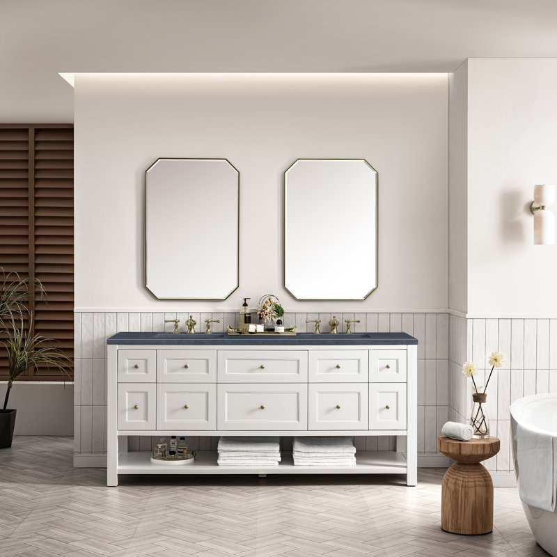 Breckenridge 72'' W Double Vanity, Charcoal Soapstone, Bright White, 8" Widespread