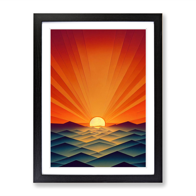 Sunset Polygon - Single Picture Frame Print, Black, 46cm H x 25cm W x 2cm D