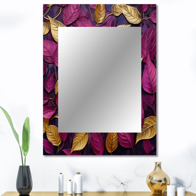 Feuilles dorées et roses charme feuillage I - miroir unique, grand miroir mural traditionnel, impression sur métal