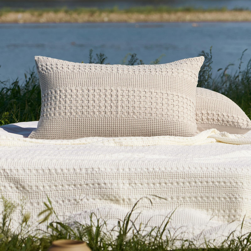 PHF 100% Cotton Ruffle Waffle Pillow Shams, 2 Pack Soft Skin-Friendly Bed Pillow Covers for Aesthetic Home Decor, 20x26"