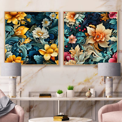 Pelaez - Ensemble de 2 collages carrés floraux