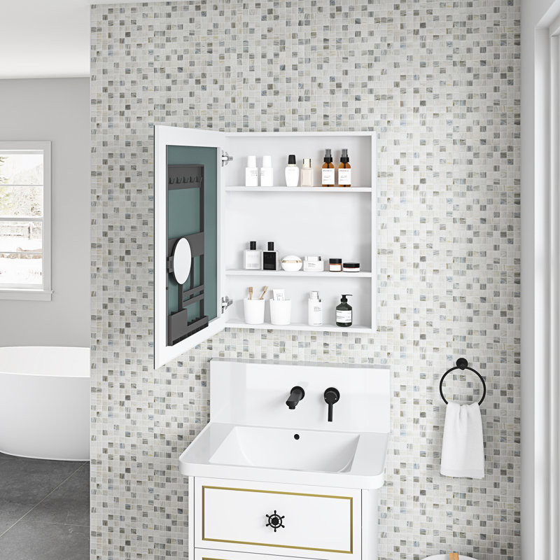 Armoire de rangement avec miroir transparent 24 po x 30 po Pankuri - qualité biseautée blanche, 4.8" H x 24.54" W x 29.81" D