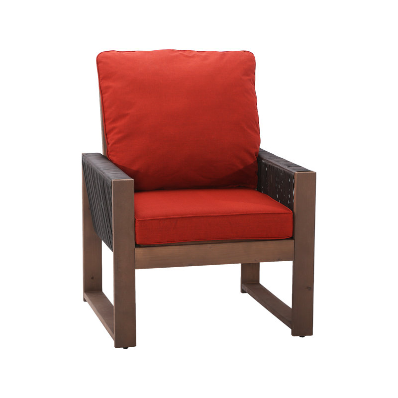 Outdoor Wooden Chair With Cushions, Red