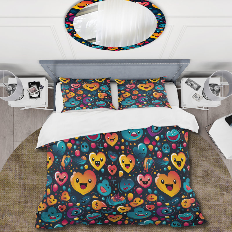 Ensemble de housse de couette Popart Emoji Abstract Fusion, Housse de couette simple + 1 taie décorative stan