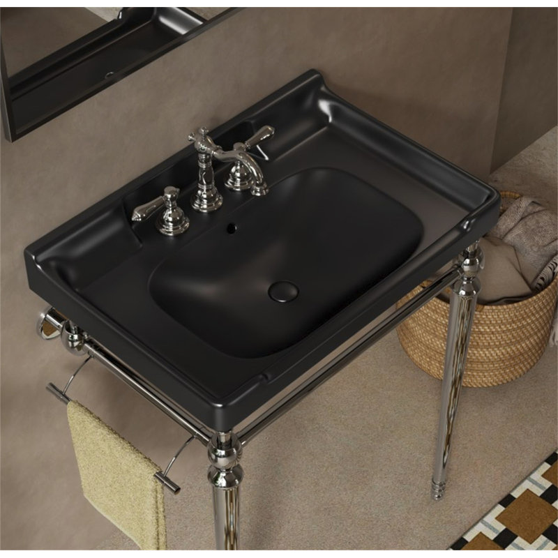VICI 28" Bathroom Ceramic Basin with 3 pre-drilled hole, NO Cabinet and Faucet, Black