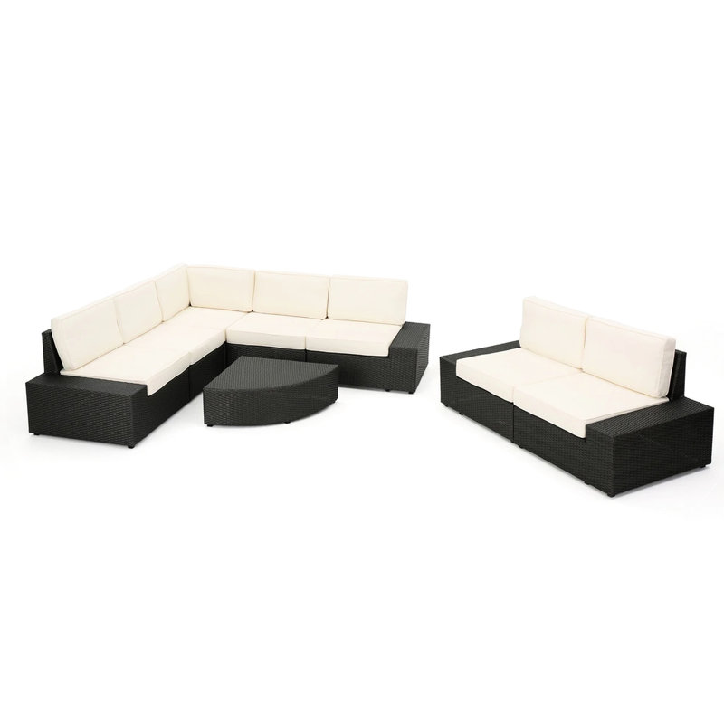 Extérieur modulaire d'extérieur 8 - Chic. Comprend 2 fauteuils droit et gauche, 1 fauteuil d'angle sans accoudoirs et une table basse. Coussins. Fabrication en fer. Aucun assemblage requis avec les coussins d'eau pour se prélasser. A