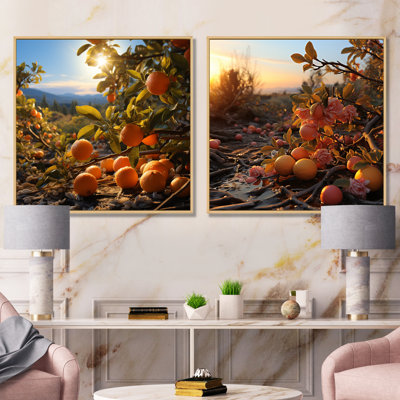 Fruits Citrus Serenity Calming Oranges I - Fruits Canvas Wall Art Set Of 2