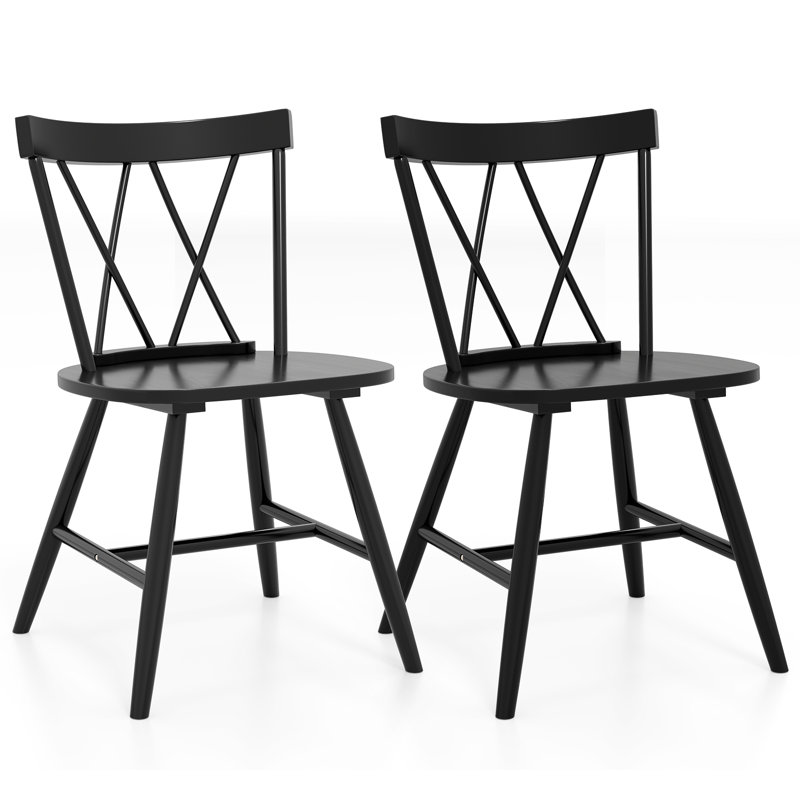 Dining Chairs Farmhouse Kitchen Chair With Rubber Wood Frame, Black, 2