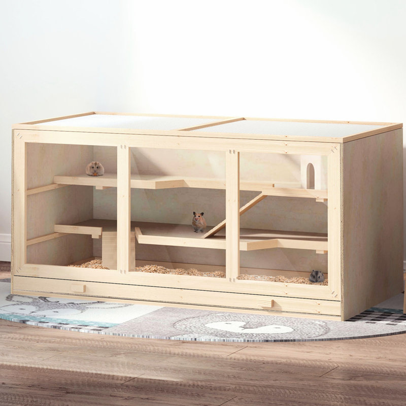 Très grande cage à hamster en bois - 1000 pouces carrés pour les hamsters et autres petits animaux, enceinte en bois au design innovant. Animaux spacieux. Matériaux. Facile à entretenir. Taille de plateforme 44,25 po