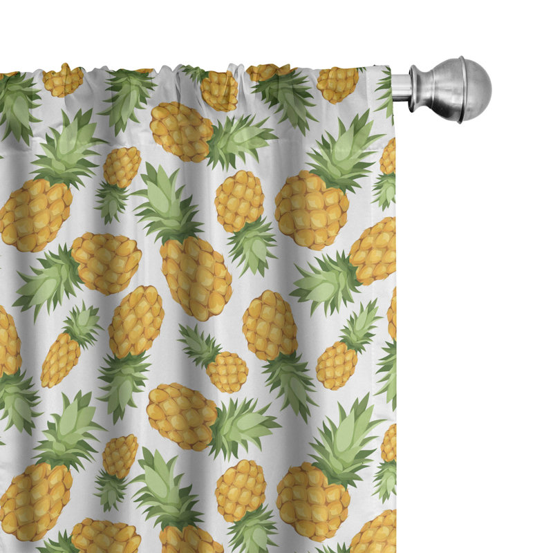 Pineapples Tropical Semi-Sheer Rod Pocket Curtain Panels, 28" x 95"