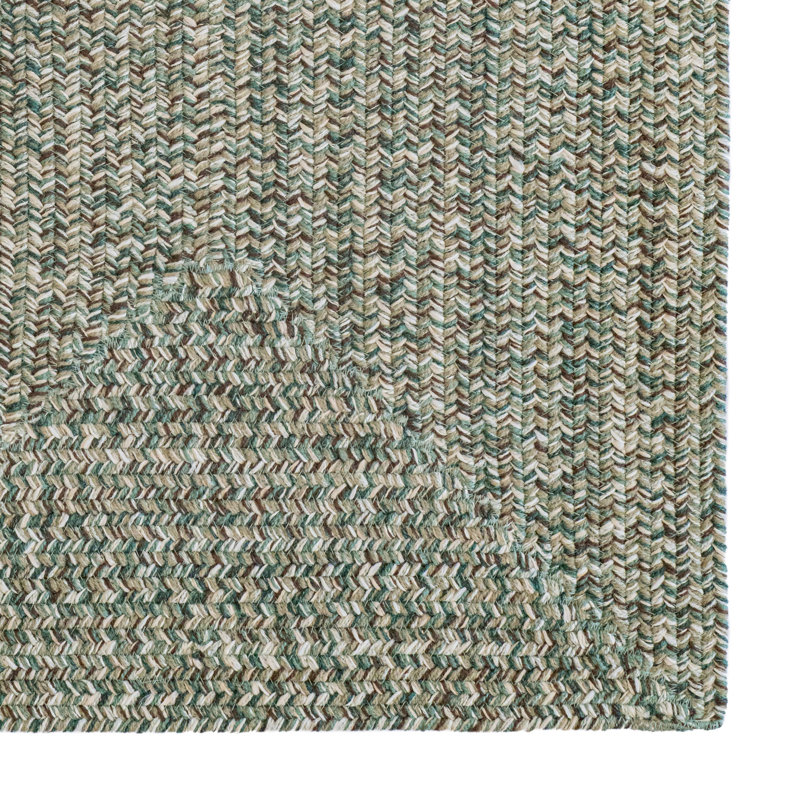 Medium Green Synthetic Braided Reversible Concentric Rectangle Rug 27" x 48"
